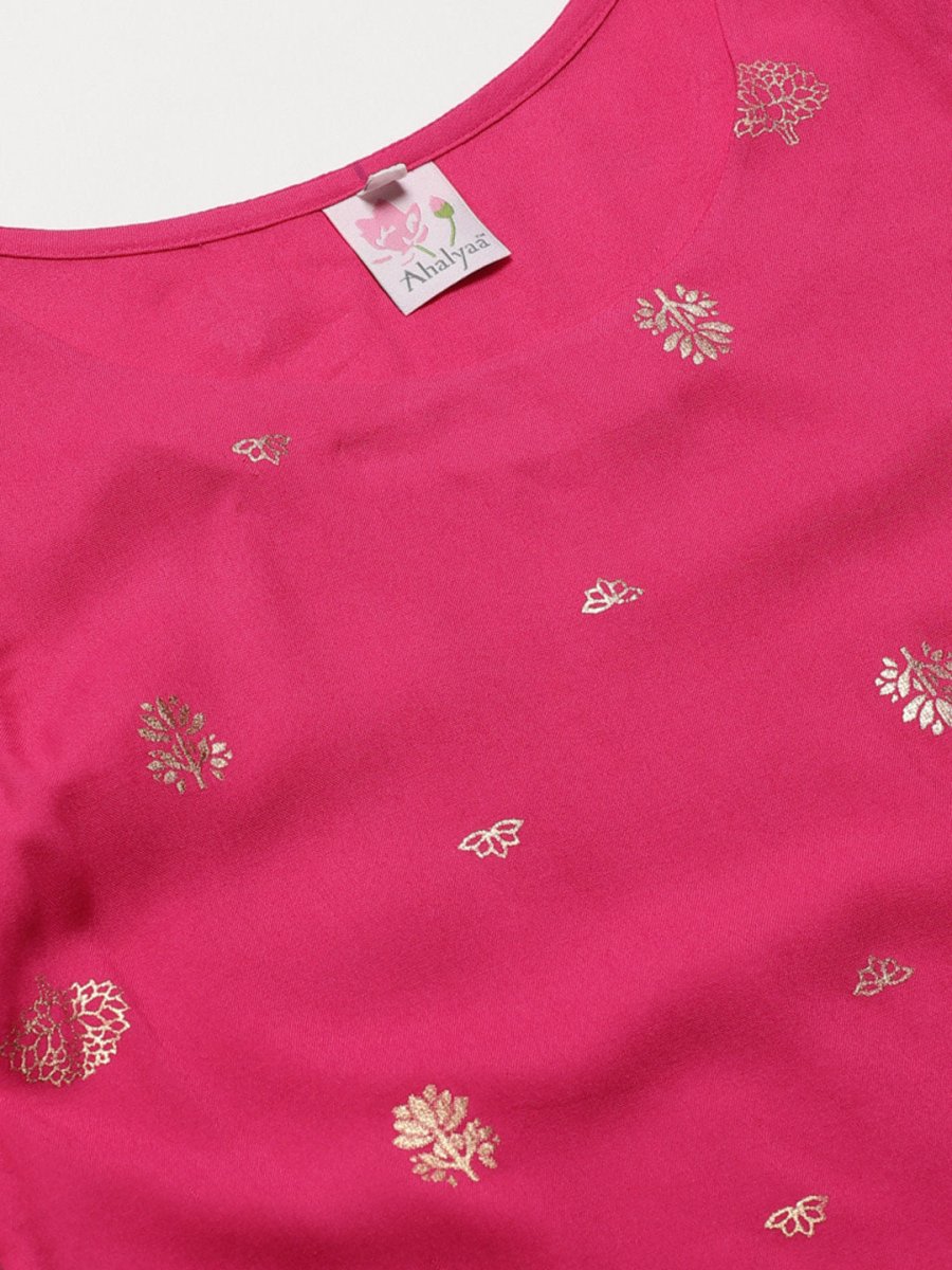 Ahalyaa Women Pink & Golden Printed Top - Distacart
