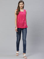 Thumbnail for Ahalyaa Women Pink & Golden Printed Top - Distacart