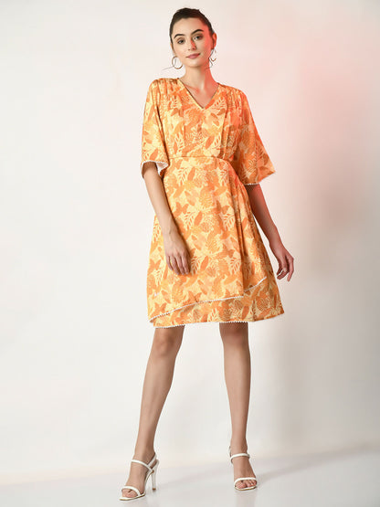 Myshka Women's Yellow Printed Dress - Distacart