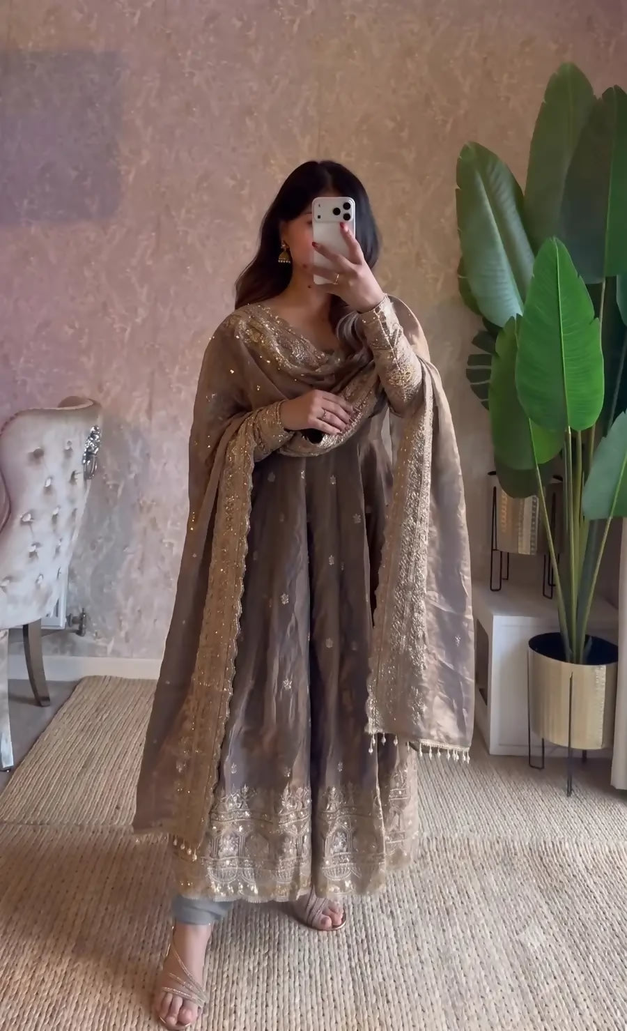 Teeya Creation Metallic Heavy Sequins Work Partywear Anarkali Suit Set