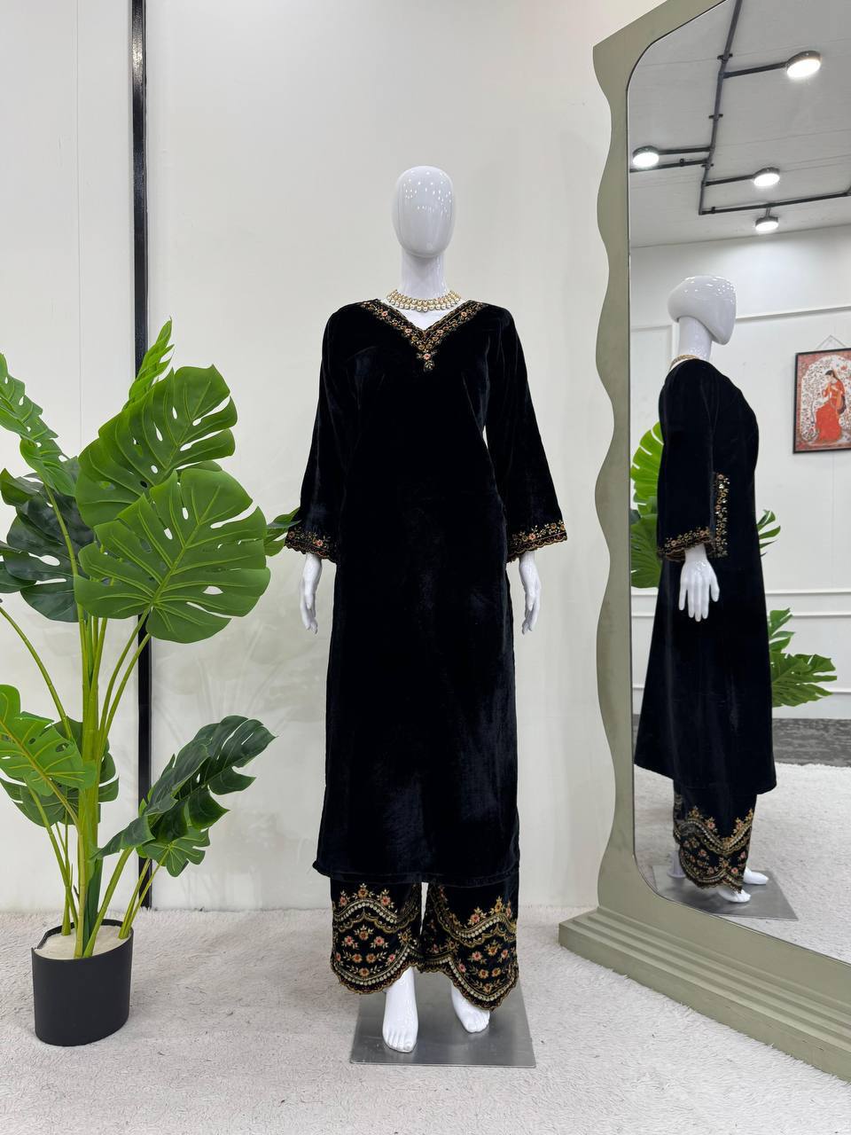 Prazu Fashion Black Viscose Velvet Thread Sequence Salwar Suit - Distacart