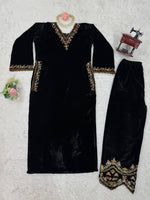 Thumbnail for Prazu Fashion Navy Blue Viscose Velvet Thread Sequence Salwar Suit