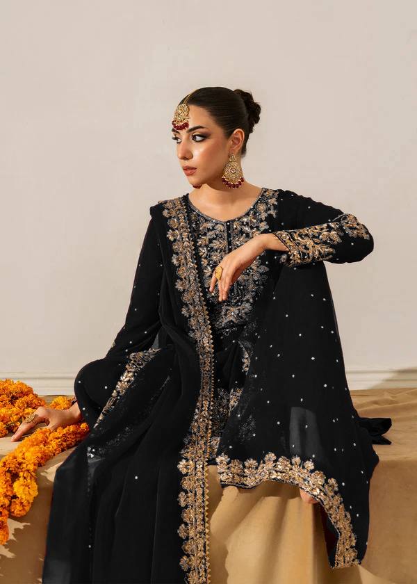 Prazu Fashion Black Georgette Sequin With Rivet Moti Palazzo Suit