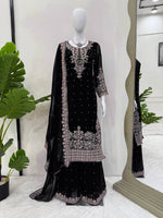 Thumbnail for Prazu Fashion Black Georgette Sequin With Rivet Moti Palazzo Suit