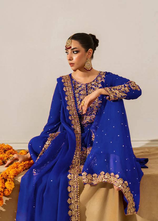 Prazu Fashion Blue Georgette Sequin With Rivet Moti Palazzo Suit