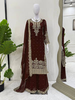 Thumbnail for Prazu Fashion Coffee Georgette Sequin With Rivet Moti Palazzo Suit