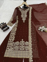 Thumbnail for Prazu Fashion Coffee Georgette Sequin With Rivet Moti Palazzo Suit