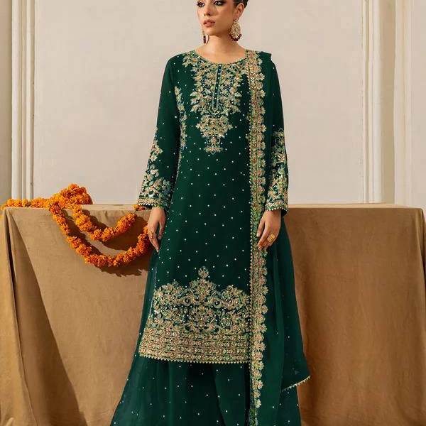 Prazu Fashion Green Georgette Sequin With Rivet Moti Palazzo Suit - Distacart