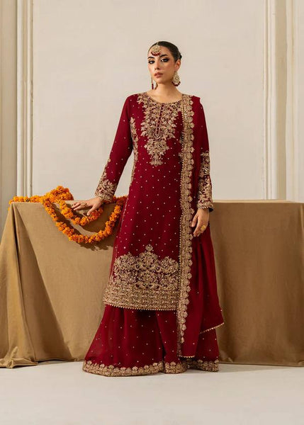Prazu Fashion Maroon Georgette Sequin With Rivet Moti Palazzo Suit