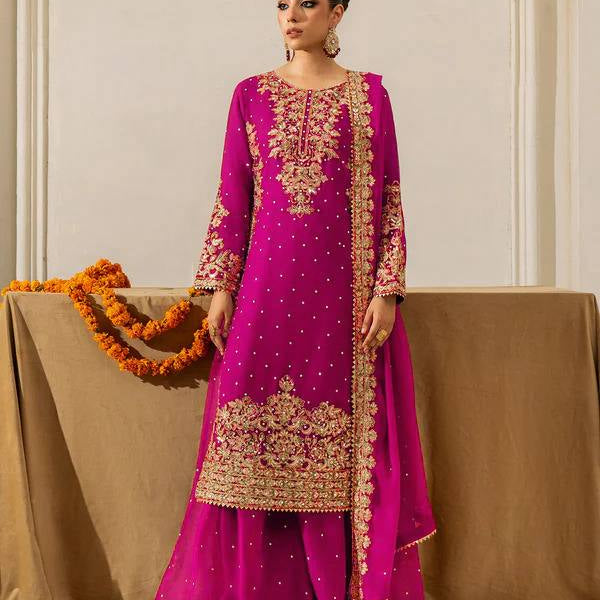 Prazu Fashion Pink Georgette Sequin With Rivet Moti Palazzo Suit
