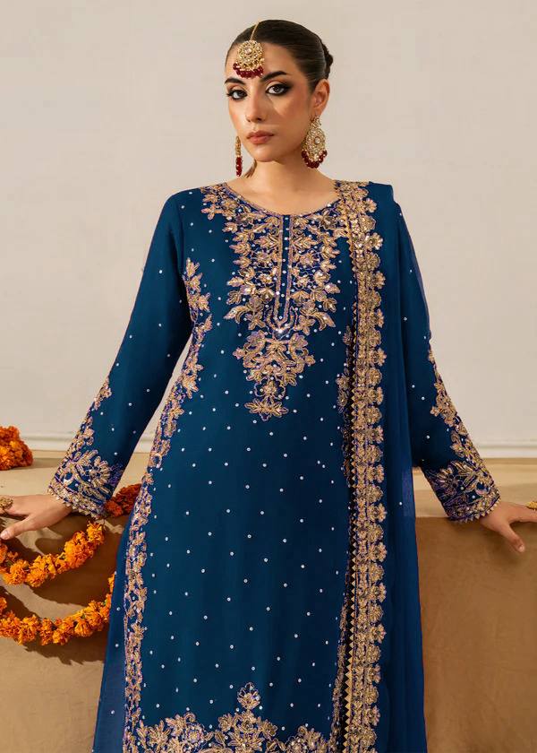 Prazu Fashion Royal Blue Georgette Sequence With Rivet Moti Palazzo Suit