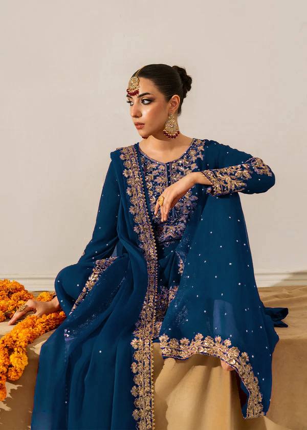 Prazu Fashion Royal Blue Georgette Sequence With Rivet Moti Palazzo Suit
