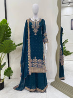 Thumbnail for Prazu Fashion Royal Blue Georgette Sequence With Rivet Moti Palazzo Suit