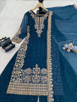 Thumbnail for Prazu Fashion Royal Blue Georgette Sequence With Rivet Moti Palazzo Suit