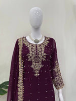 Thumbnail for Prazu Fashion Wine Georgette Sequence With Rivet Moti Palazzo Suit