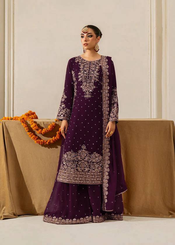 Prazu Fashion Wine Georgette Sequence With Rivet Moti Palazzo Suit
