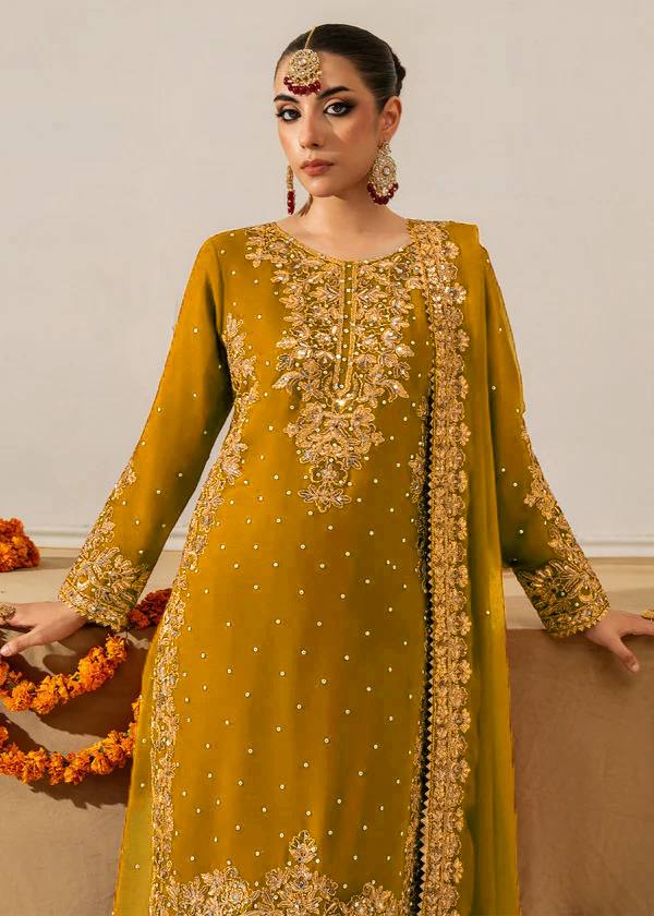 Prazu Fashion Yellow Georgette Sequence With Rivet Moti Palazzo Suit