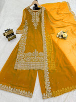 Thumbnail for Prazu Fashion Yellow Georgette Sequence With Rivet Moti Palazzo Suit