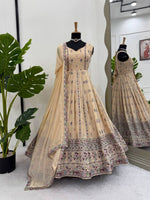 Thumbnail for Prazu Fashion Cream Georgette Thread Sequin Anarkali Suit