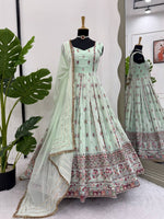 Thumbnail for Prazu Fashion Light Lime Green Georgette Thread Sequin Anarkali Suit