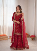 Thumbnail for Prazu Fashion Maroon Chinon Silk Thread With Sequence Designer Sharara Suit - Dista