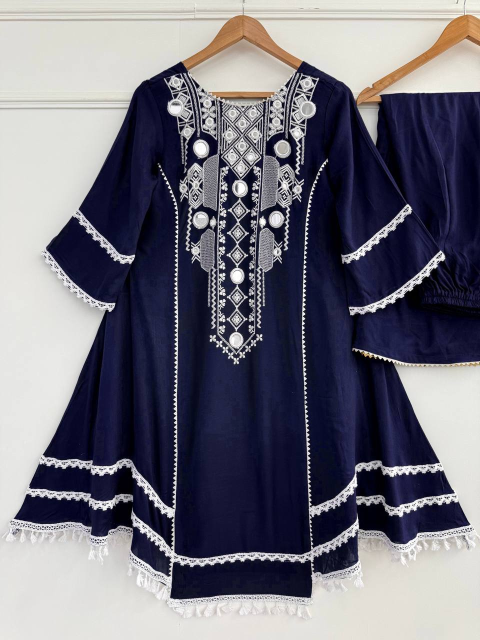 Prazu Fashion Blue Rayon Cotton Thread Real Mirror Palazzo Suit