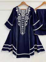 Thumbnail for Prazu Fashion Blue Rayon Cotton Thread Real Mirror Palazzo Suit