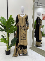 Thumbnail for Prazu Fashion Black Georgette Chinestich Designer Palazzo Suit