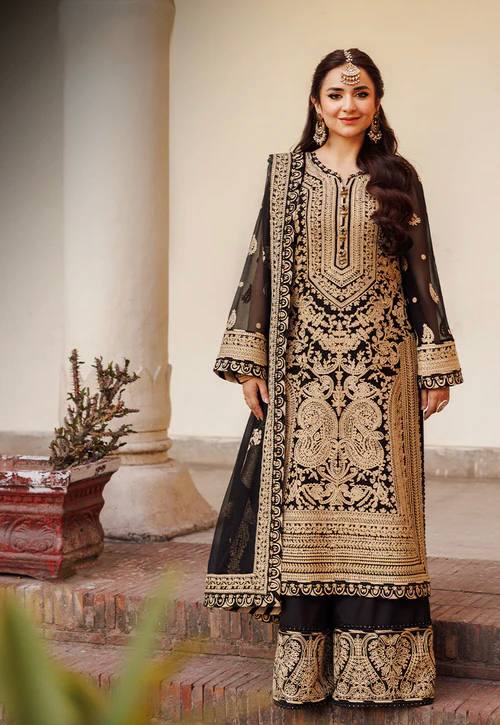 Prazu Fashion Black Georgette Chinestich Designer Palazzo Suit