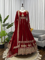 Thumbnail for Prazu Fashion Maroon Georgette Thread Sequin Anarkali Suit