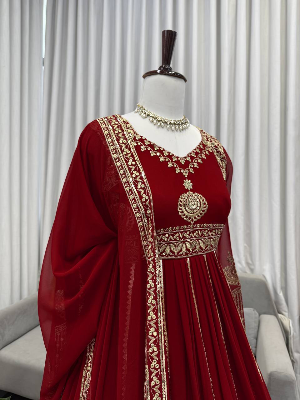 Prazu Fashion Maroon Georgette Thread Sequin Anarkali Suit