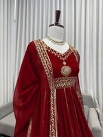 Thumbnail for Prazu Fashion Maroon Georgette Thread Sequin Anarkali Suit