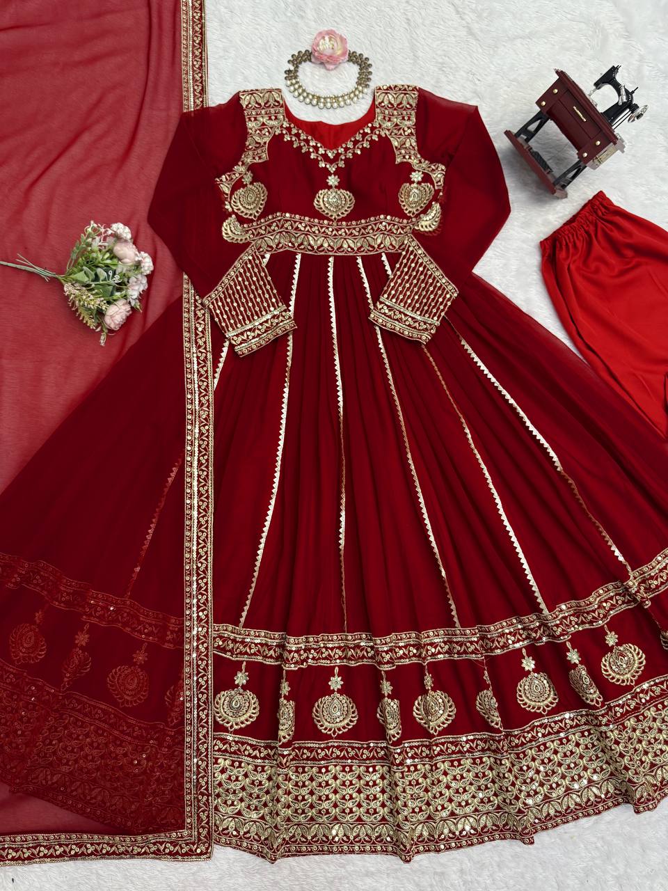Prazu Fashion Maroon Georgette Thread Sequin Anarkali Suit