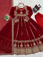 Thumbnail for Prazu Fashion Maroon Georgette Thread Sequin Anarkali Suit