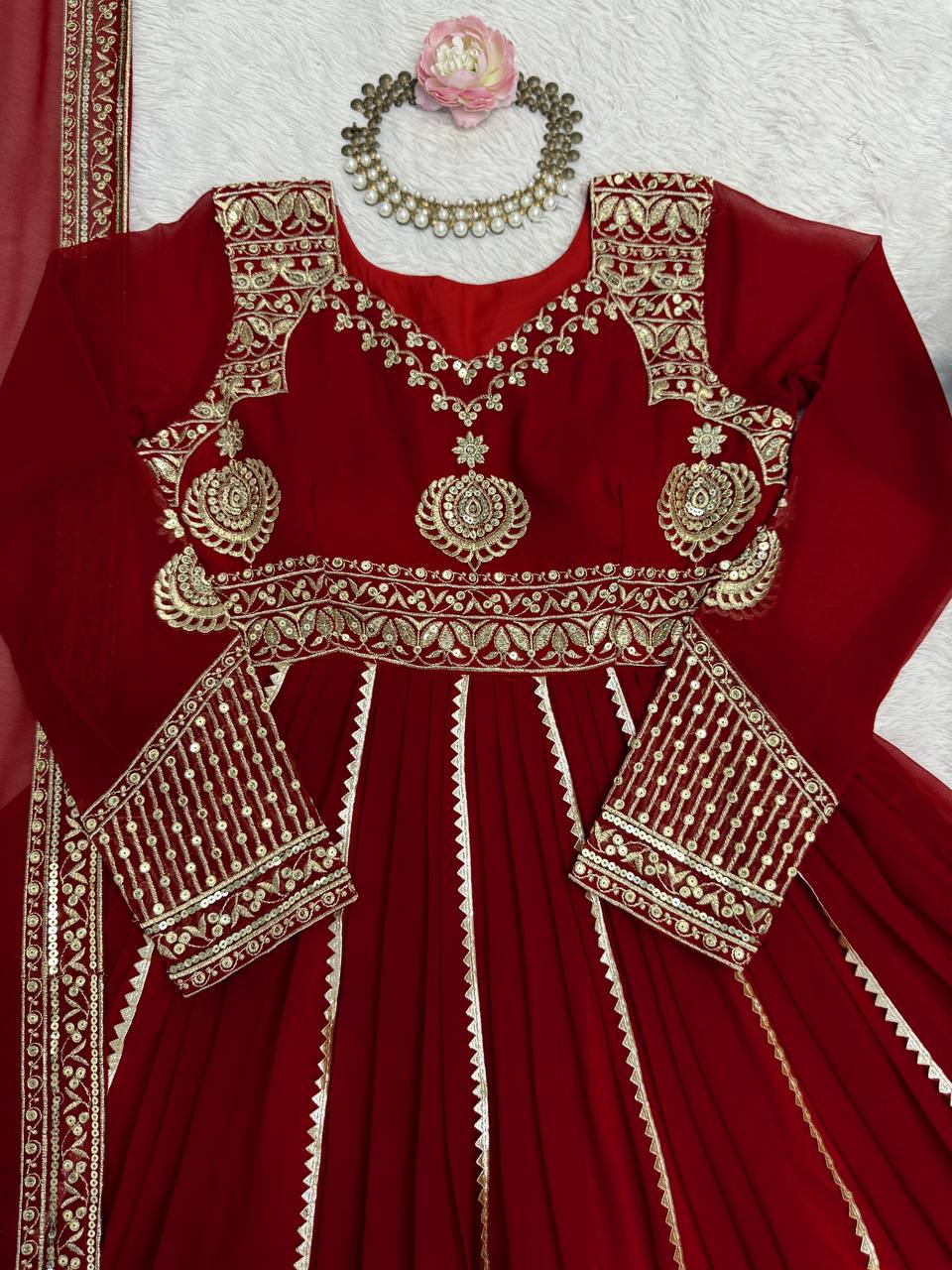 Prazu Fashion Maroon Georgette Thread Sequin Anarkali Suit
