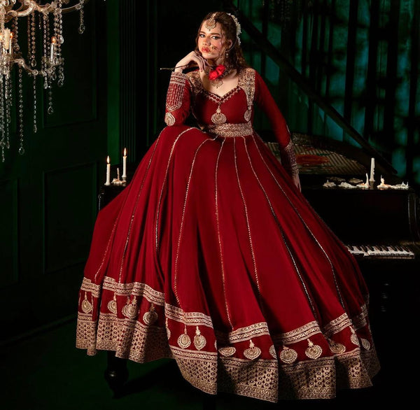 Prazu Fashion Maroon Georgette Thread Sequin Anarkali Suit