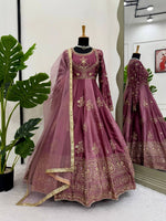 Thumbnail for Prazu Fashion Wine Japan Satin Thread Sequin Anarkali Suit