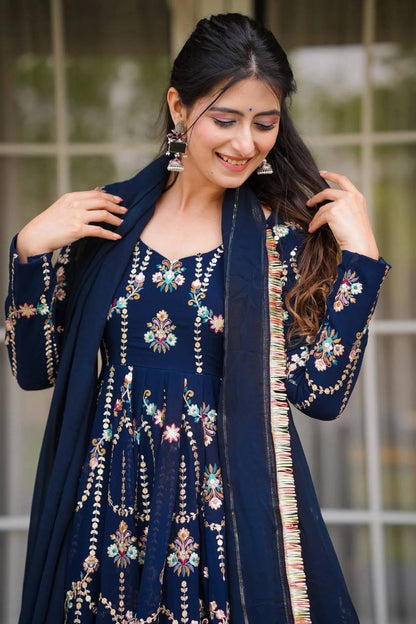 Prazu Fashion Blue Georgette Thread Sequin Anarkali Suit - Distacart