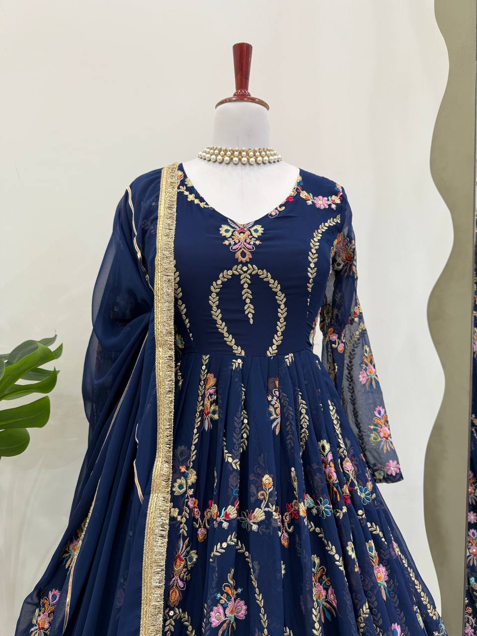 Prazu Fashion Blue Georgette Thread Sequin Anarkali Suit - Distacart