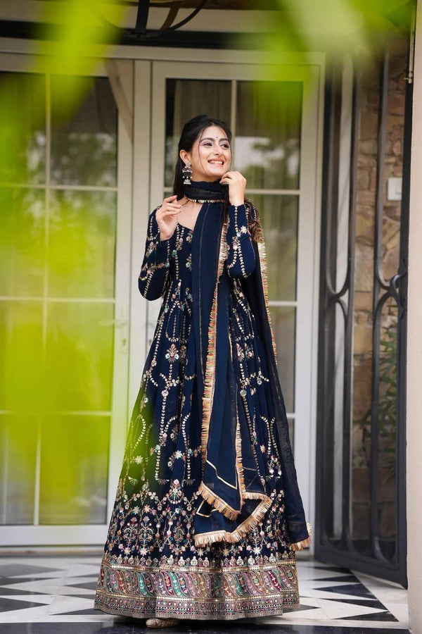 Prazu Fashion Blue Georgette Thread Sequin Anarkali Suit