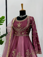 Thumbnail for Prazu Fashion Wine Japan Satin Thread Sequin Anarkali Suit