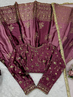 Thumbnail for Prazu Fashion Wine Japan Satin Thread Sequin Anarkali Suit