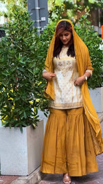 Thumbnail for Prazu Fashion Off White Crepe Thread Sequin Sharara Suit