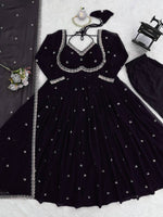 Thumbnail for Prazu Fashion Black Georgette Thread Sequence Anarkali Suit