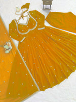 Thumbnail for Prazu Fashion Yellow Georgette Thread Sequence Anarkali Suit
