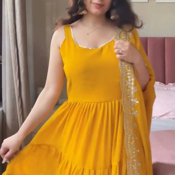 Prazu Fashion Yellow Georgette Designer Anarkali Suit