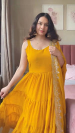 Thumbnail for Prazu Fashion Yellow Georgette Designer Anarkali Suit