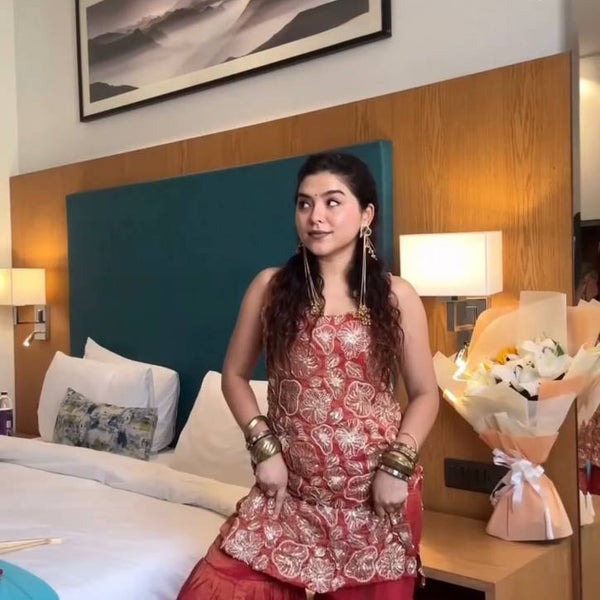 Prazu Fashion Maroon Simmer Silk Thread Sequin Sharara Suit