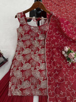 Thumbnail for Prazu Fashion Maroon Simmer Silk Thread Sequin Sharara Suit