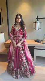 Thumbnail for Prazu Fashion Maroon Georgette Thread Sequin Lehenga Style Suit